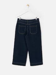 Oliver Bonas Blue Denim Scalloped Pocket Cropped Wide Leg Jeans - Image 2 of 5