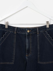 Oliver Bonas Blue Denim Scalloped Pocket Cropped Wide Leg Jeans - Image 3 of 5