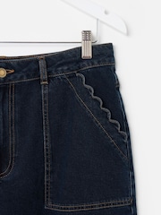 Oliver Bonas Blue Denim Scalloped Pocket Cropped Wide Leg Jeans - Image 4 of 5