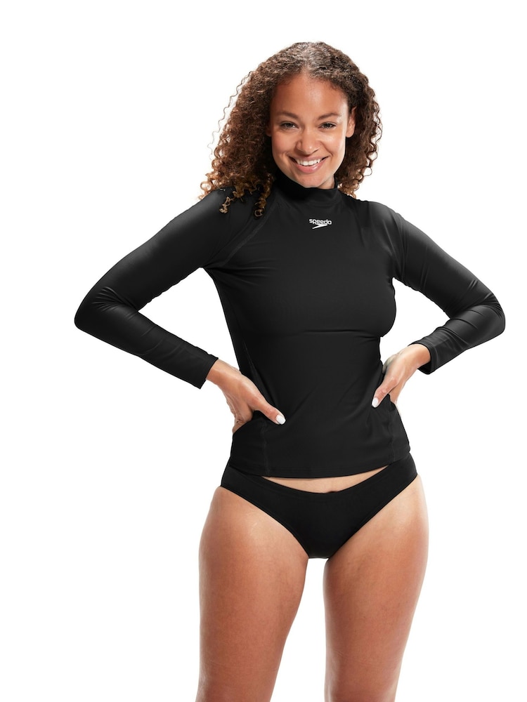 Speedo Black Womens Long Sleeve Rash Top with UPF40+ Sun Protection - Image 1 of 7