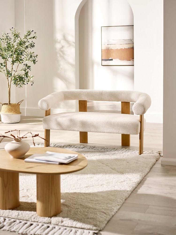 Julian Bowen White Freya Boucle Upholstered 2 Seater Sofa with Solid Wood Legs - Image 1 of 9