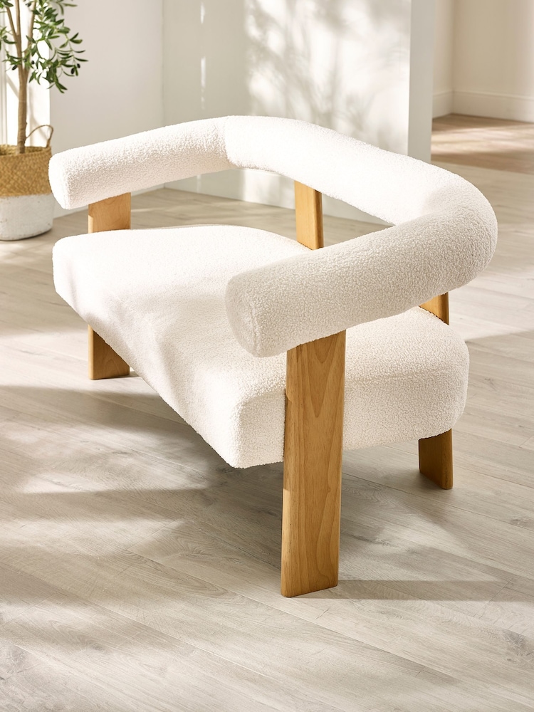 Julian Bowen White Freya Boucle Upholstered 2 Seater Sofa with Solid Wood Legs - Image 2 of 9
