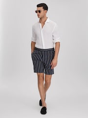 Reiss Navy/White Lake Striped Side Adjuster Shorts - Image 1 of 6