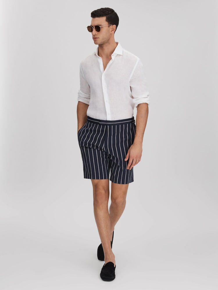 Reiss Navy/White Lake Striped Side Adjuster Shorts - Image 1 of 6