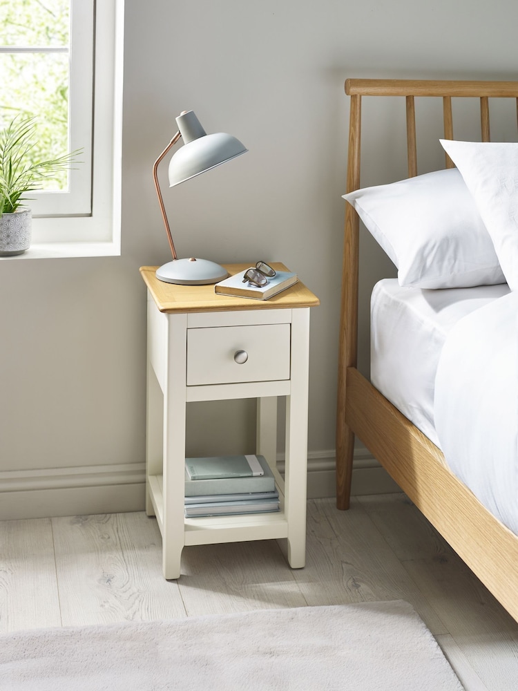 Julian Bowen White Oak Somerset Compact 1 Drawer Bedside Table with Shelf - Image 1 of 10