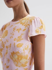 Reiss Pink/Yellow Livia Petite Floral Cut-Out Back Midi Dress - Image 6 of 6