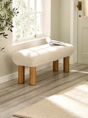 Julian Bowen White Freya Boucle Upholstered Low Bench with Solid Wood Legs - Image 1 of 11