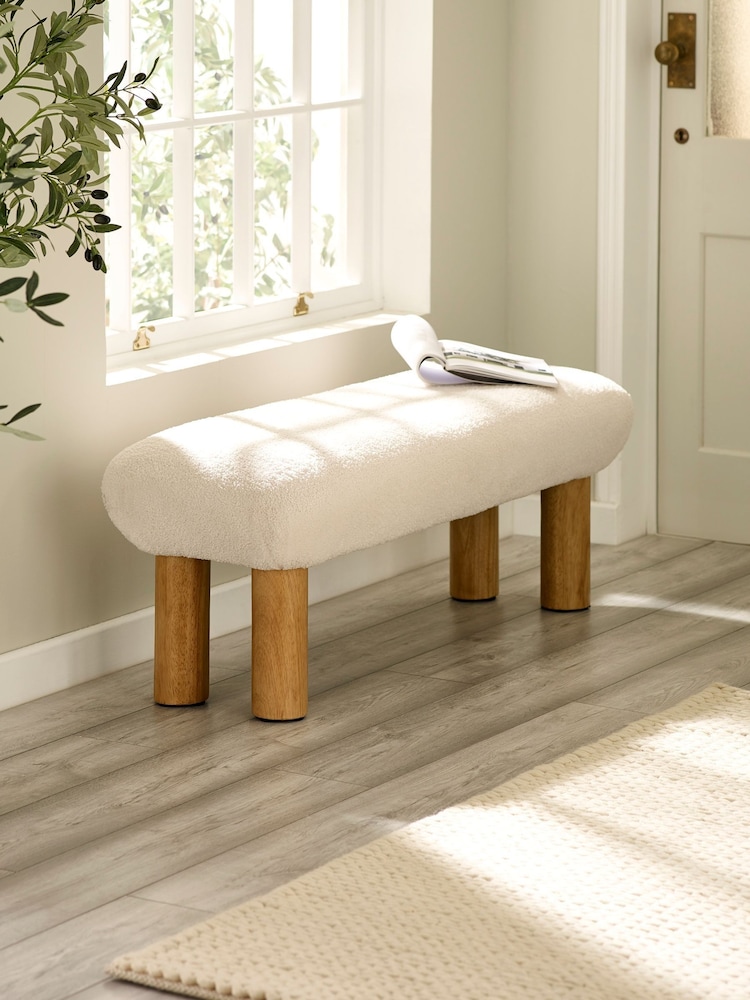 Julian Bowen White Freya Boucle Upholstered Low Bench with Solid Wood Legs - Image 1 of 11