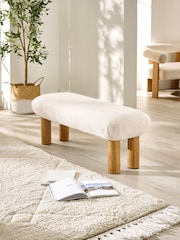 Julian Bowen White Freya Boucle Upholstered Low Bench with Solid Wood Legs - Image 2 of 11