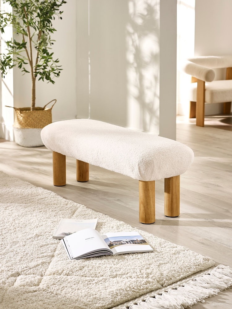 Julian Bowen White Freya Boucle Upholstered Low Bench with Solid Wood Legs - Image 2 of 11