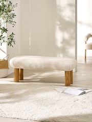 Julian Bowen White Freya Boucle Upholstered Low Bench with Solid Wood Legs - Image 3 of 11