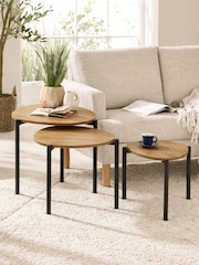 Julian Bowen Oak Lorette Black Ash Effect Teardrop Nest of 3 Side Tables - Image 2 of 8