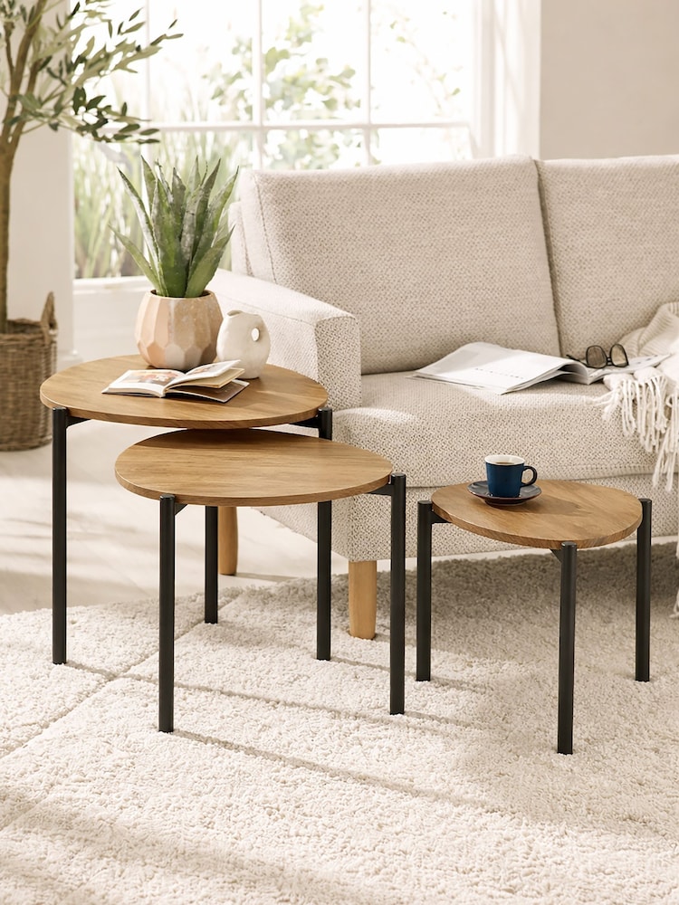 Julian Bowen Oak Lorette Black Ash Effect Teardrop Nest of 3 Side Tables - Image 2 of 8 Julian Bowen Oak Lorette Black Ash Effect Teardrop Nest of 3 Side Tables - Image 2 of 8
