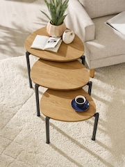 Julian Bowen Oak Lorette Black Ash Effect Teardrop Nest of 3 Side Tables - Image 4 of 8