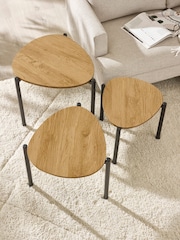 Julian Bowen Oak Lorette Black Ash Effect Teardrop Nest of 3 Side Tables - Image 5 of 8