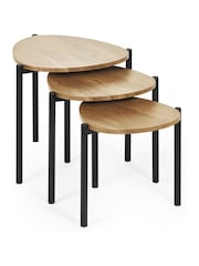 Julian Bowen Oak Lorette Black Ash Effect Teardrop Nest of 3 Side Tables - Image 7 of 8