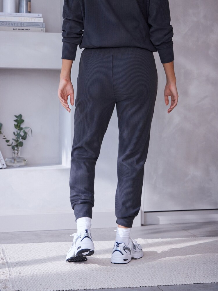 Charcoal Grey Ribbed Joggers - Image 3 of 8
