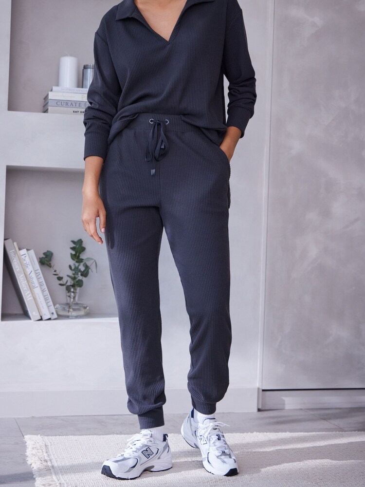 Charcoal Grey Ribbed Joggers - Image 5 of 8