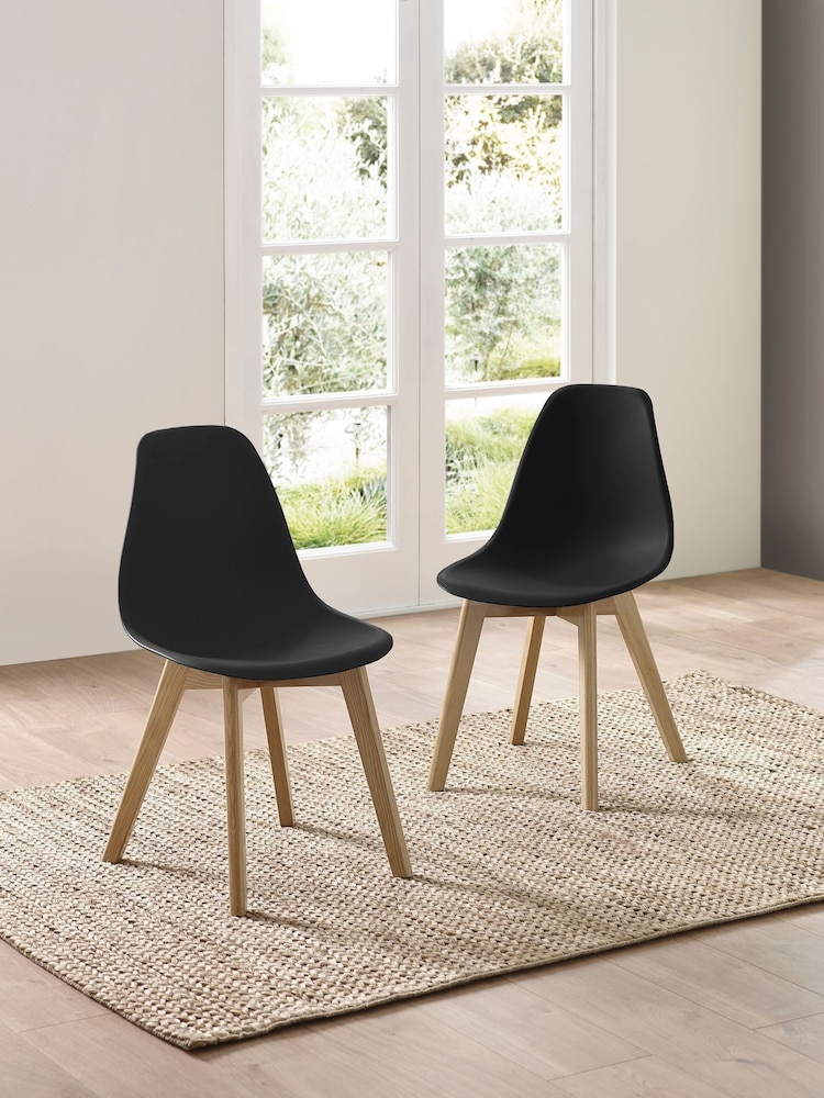Julian Bowen Set of 2 Black Agatha White Plastic Dining Chairs with Wooden Legs - Image 2 of 14 Julian Bowen Set of 2 Black Agatha White Plastic Dining Chairs with Wooden Legs - Image 2 of 14