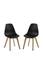 Julian Bowen Set of 2 Black Agatha White Plastic Dining Chairs with Wooden Legs - Image 9 of 14