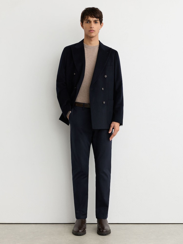 Reiss Navy Eastbury Cotton-Stretch Tailored-Fit Chinos - Image 1 of 6 Reiss Navy Eastbury Cotton-Stretch Tailored-Fit Chinos - Image 1 of 6