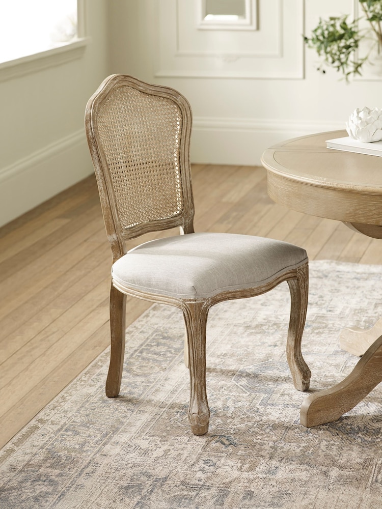 Julian Bowen Oatmeal Limed Oak Set of 2 Camille Rattan Back Dining Chairs with French Style Legs - Image 1 of 14 Julian Bowen Oatmeal Limed Oak Set of 2 Camille Rattan Back Dining Chairs with French Style Legs - Image 1 of 14