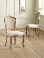 Julian Bowen Oatmeal Limed Oak Set of 2 Camille Rattan Back Dining Chairs with French Style Legs - Image 2 of 14