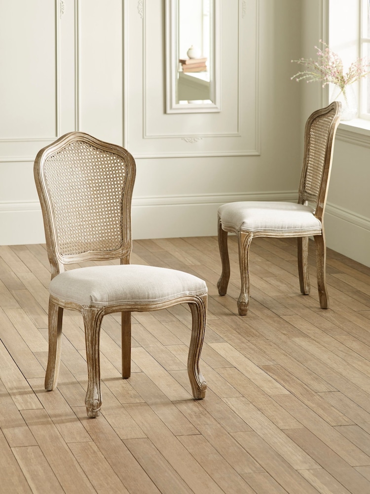 Julian Bowen Oatmeal Limed Oak Set of 2 Camille Rattan Back Dining Chairs with French Style Legs - Image 2 of 14 Julian Bowen Oatmeal Limed Oak Set of 2 Camille Rattan Back Dining Chairs with French Style Legs - Image 2 of 14