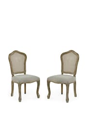 Julian Bowen Oatmeal Limed Oak Set of 2 Camille Rattan Back Dining Chairs with French Style Legs - Image 3 of 14