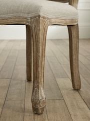 Julian Bowen Oatmeal Limed Oak Set of 2 Camille Rattan Back Dining Chairs with French Style Legs - Image 9 of 14