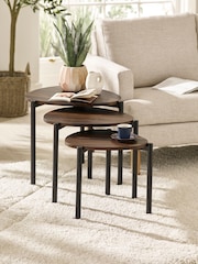 Julian Bowen Walnut Lorette Black Ash Effect Teardrop Nest of 3 Side Tables - Image 1 of 9