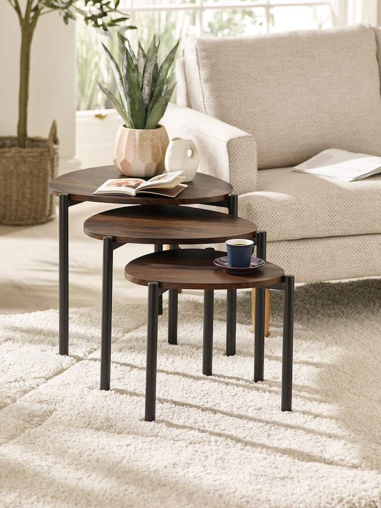 Julian Bowen Walnut Lorette Black Ash Effect Teardrop Nest of 3 Side Tables - Image 1 of 9 Julian Bowen Walnut Lorette Black Ash Effect Teardrop Nest of 3 Side Tables - Image 1 of 9