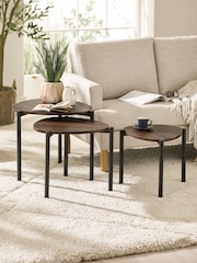Julian Bowen Walnut Lorette Black Ash Effect Teardrop Nest of 3 Side Tables - Image 2 of 9
