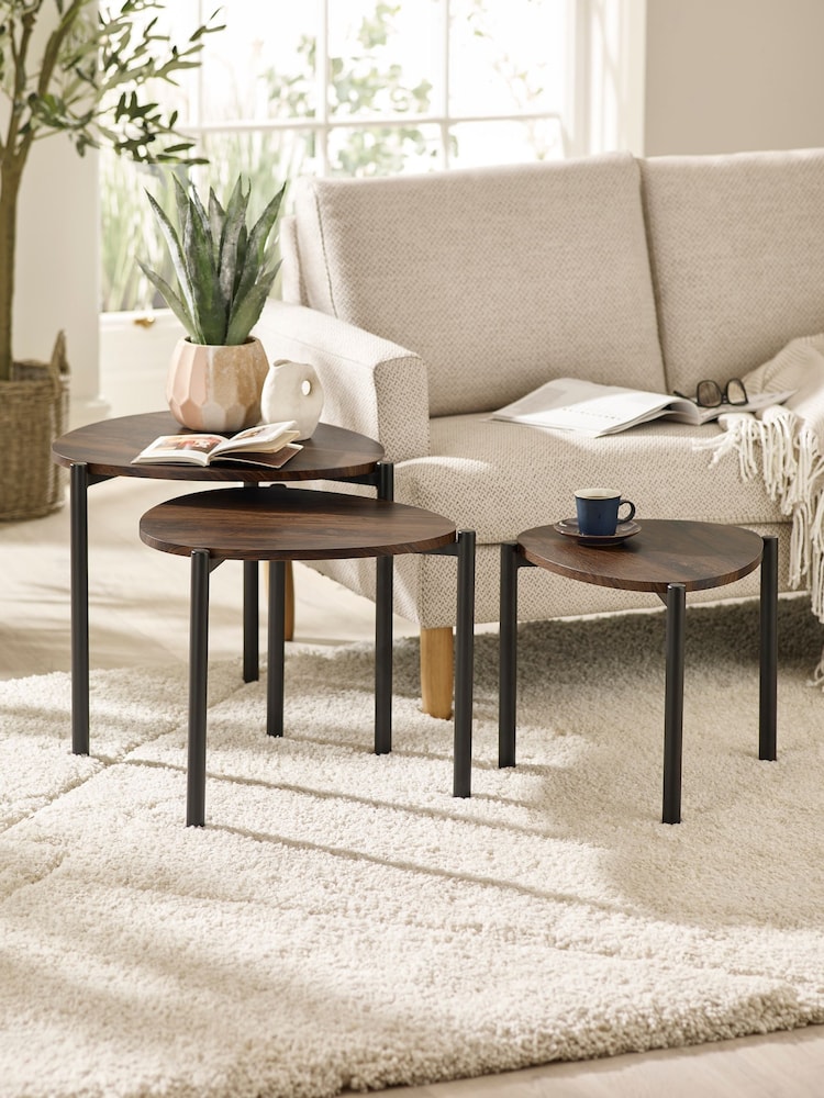 Julian Bowen Walnut Lorette Black Ash Effect Teardrop Nest of 3 Side Tables - Image 2 of 9 Julian Bowen Walnut Lorette Black Ash Effect Teardrop Nest of 3 Side Tables - Image 2 of 9
