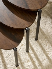 Julian Bowen Walnut Lorette Black Ash Effect Teardrop Nest of 3 Side Tables - Image 4 of 9