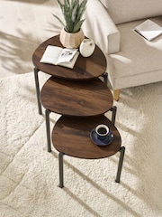 Julian Bowen Walnut Lorette Black Ash Effect Teardrop Nest of 3 Side Tables - Image 5 of 9