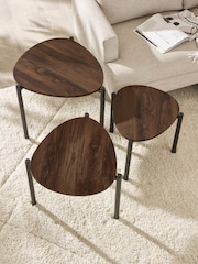 Julian Bowen Walnut Lorette Black Ash Effect Teardrop Nest of 3 Side Tables - Image 6 of 9