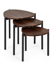 Julian Bowen Walnut Lorette Black Ash Effect Teardrop Nest of 3 Side Tables - Image 7 of 9