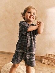Grey Space Dye Short Sleeved Shirt Set (3mths-10yrs) - Image 1 of 8