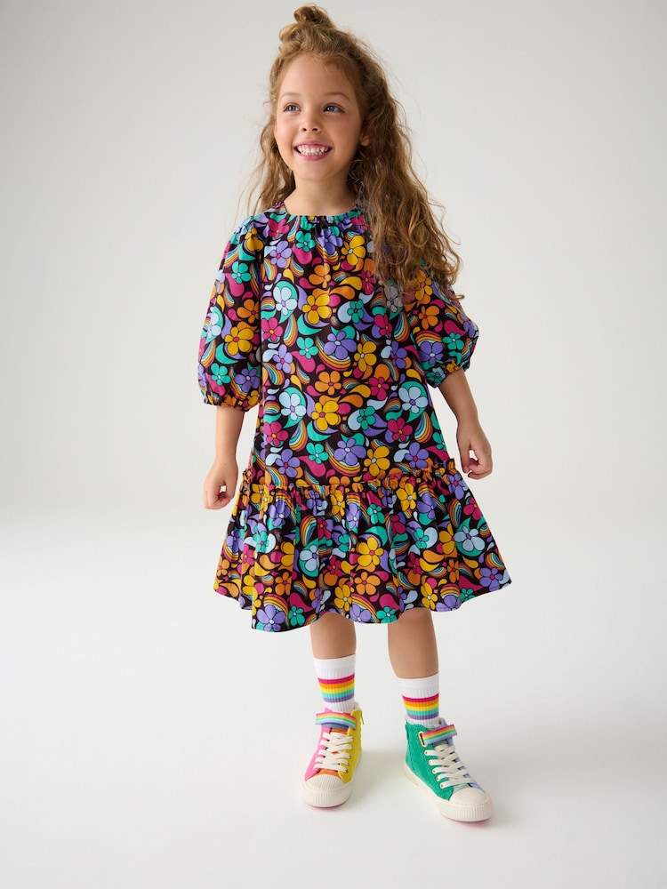 Little Bird by Jools Oliver Colourful Paisely Puff Sleeve 100% Cotton Dress - Image 2 of 7