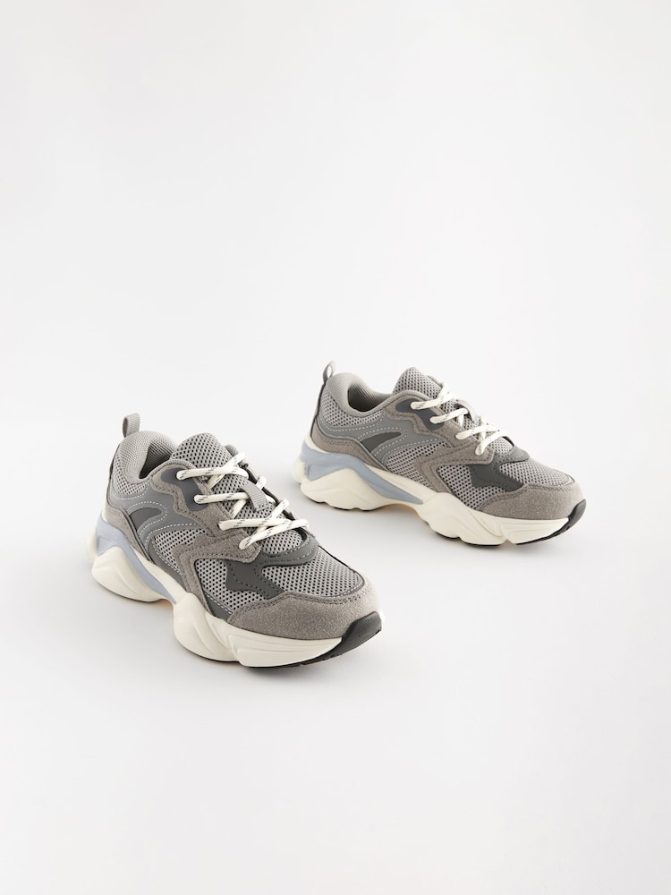 Grey Standard Fit (F) Mesh Lace Trainers - Image 1 of 2