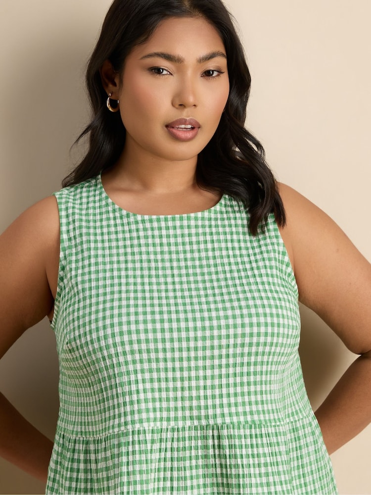 Live Unlimited Green Gingham Cotton Peplum Top - Image 2 of 6