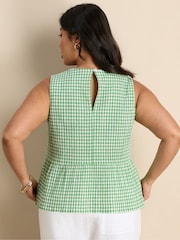 Live Unlimited Green Gingham Cotton Peplum Top - Image 5 of 6