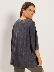 Yours Curve Grey Placement Acid Wash Rose Boxy T-Shirt - Image 3 of 5