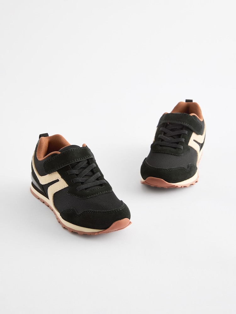 Black Standard Fit (F) One Strap Elastic Lace Trainers - Image 1 of 6