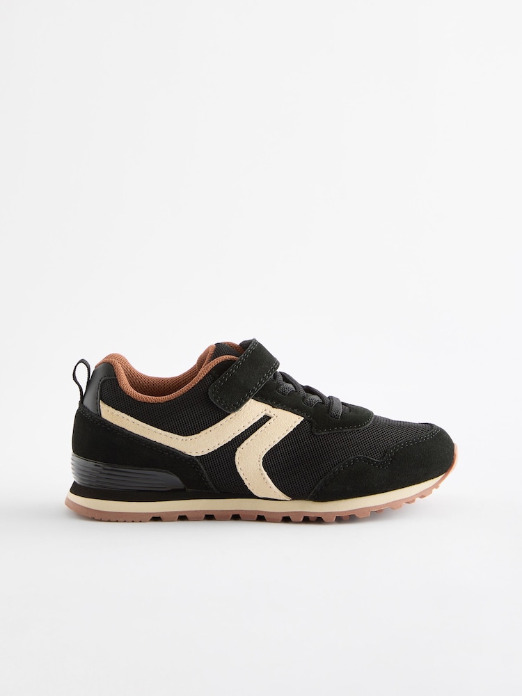 Black Standard Fit (F) One Strap Elastic Lace Trainers - Image 2 of 6