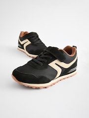 Black Standard Fit (F) One Strap Elastic Lace Trainers - Image 3 of 6