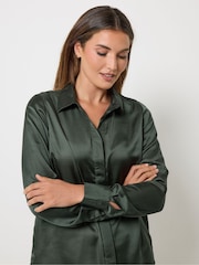 Long Tall Sally Green Satin Button Through Shirt - Image 1 of 7