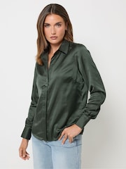 Long Tall Sally Green Satin Button Through Shirt - Image 2 of 7
