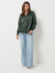 Long Tall Sally Green Satin Button Through Shirt - Image 3 of 7